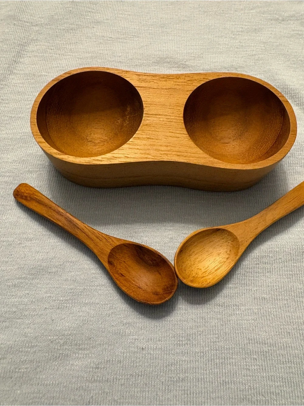 Handcrafted Mini Wooden Salt Cellar with Two Spoons - Brown